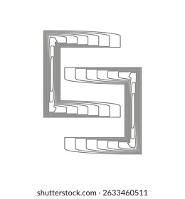 Estrutura em forma de canto. Contornos em camadas angulares. Layout de gráfico vetorial. Curvas pretas agudas.