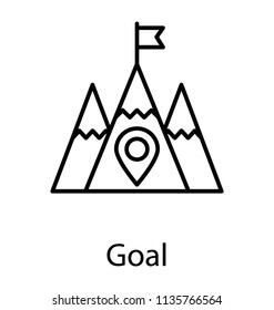 
Corner shapes  denoting mountains, on which flag is installed with pinpointer, a whole graphic for geolocation icon
