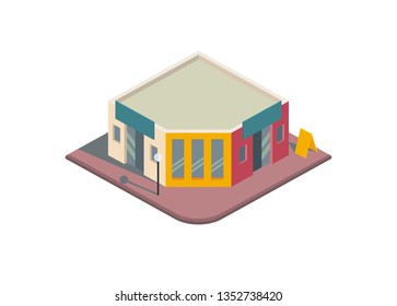 corner shop building simple isometric illustration
