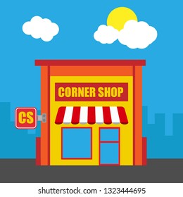 Corner Shop Front Exterior Facade.flat Design.corner Shop Building - Corner Shop Icon. Corner Shop Icon