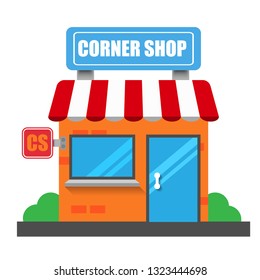 corner shop front exterior facade.flat design.corner shop building - corner shop icon. corner shop icon