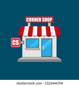 Corner Shop Front Exterior Facade.flat Design.corner Shop Building - Corner Shop Icon. Corner Shop Icon