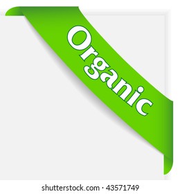 Corner sign, text organic on green ribbon