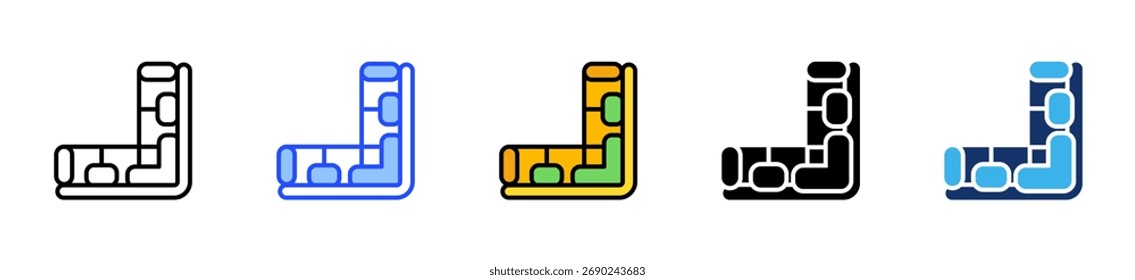 Colección del icono del sofá de la esquina con estilos múltiples