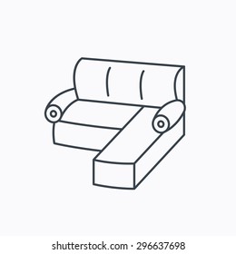 Corner sofa icon. Comfortable couch sign. Furniture symbol. Linear outline icon on white background. Vector