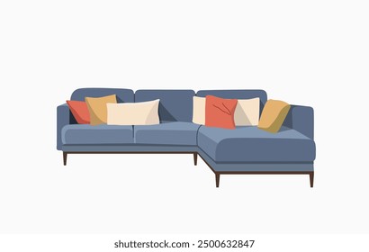 Corner sofa with pillow isolated. Vector flat style cartoon illustration