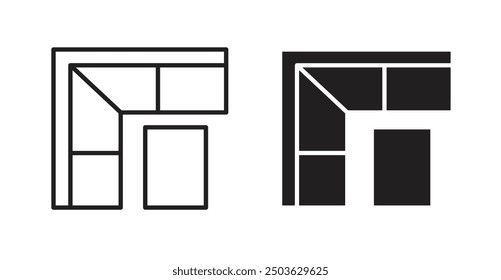 Icono de Vector de sofá de esquina en estilo sólido y contorno