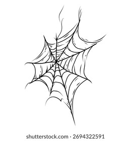 Corner Spider Web With Irregular Threads Black Line Vector Illustration Isolated On White Background