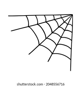 Corner spider web isolated on white background. Hand-drawn vector illustration in doodle style. Perfect for cards, logo, holiday and Halloween designs, decorations.