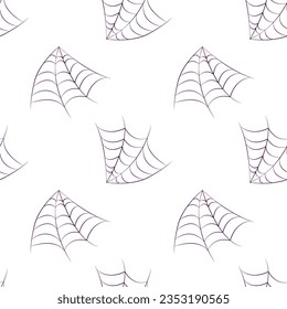 Corner spider web seamless pattern. Halloween cobwebs.