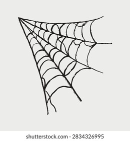 Corner spider web vector, perfect for vintage spooky invitations, festive cards, or gothic art in a hand drawn charcoal, pencil, or crayon sketch style.