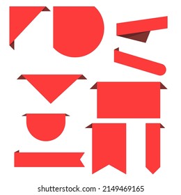 Corner sticker. Curly banner sales promotion label merchandise ribbon arrival vector collection.
