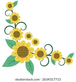 corner sunflower on transparent background