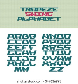 Corner tech style font. Trapeze shaped letters with flip versions. Vector alphabet for use in a logos and titles.