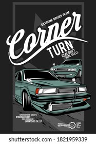 corner turn, classic custom engine car illustration