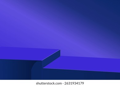 The corner of two blue table with light shining down, Blank blue product studio background, stage, podium for presentation vector illustration design for display cosmetic or beauty product. EPS10
