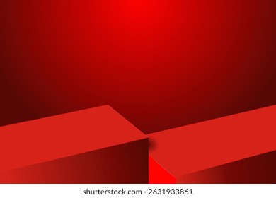 The corner of two red podium with gradient background, Blank red product studio background, stage, podium for presentation vector illustration design for display cosmetic or beauty product