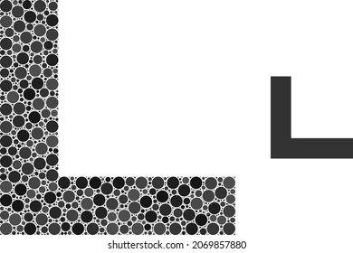 Corner vector composition of dots in different sizes and color tones. Round dots are organized into corner vector composition. Abstract vector illustration.