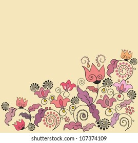 Corner vector ornament with flowers