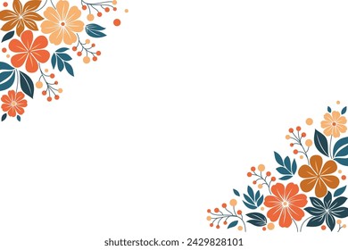 corner vector plant element in primitive style made of leaves, flowers and berries