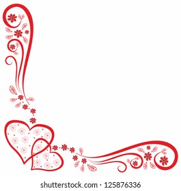 Corner with vezely hearts and flowers, decor element template for postcard decoration for congratulations, invitations. Graphic abstract vector illustration.