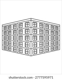 Corner view of a large building with many windows isolated on white background