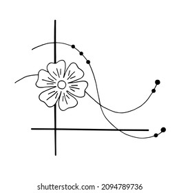 Corner vignette. Flower. Geometry. Vector hand drawn doodle illustration. Coloring. Black and white outline.