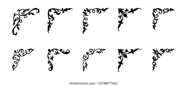 Corner vintage damask style collection isolated on white background. Decorative element set for your design