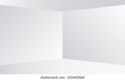 Corner, wall, floor and ceiling of room. 3d room. White empty background with corner floor and ceiling. Blank space with shadow for studio, office and exhibition. Vector.