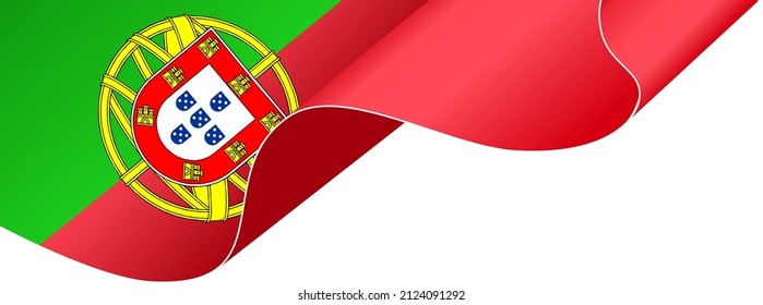 Corner waving Portugal  flag  isolated  on png or transparent background,Symbol of Portugal,template for banner,card,advertising ,promote,and business matching country poster, vector illustration