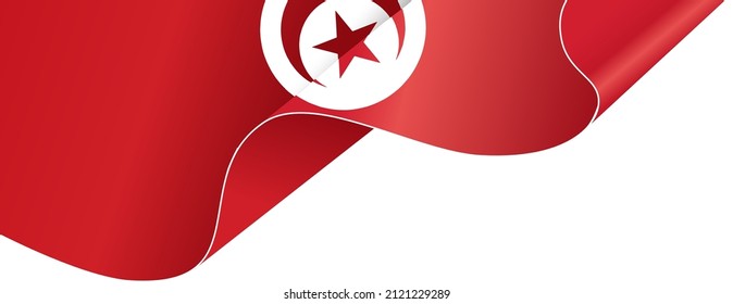 Corner waving Tunisia flag  isolated  on png or transparent background,Symbol of Tunisia,template for banner,card,advertising ,promote,and business matching country poster, vector illustration