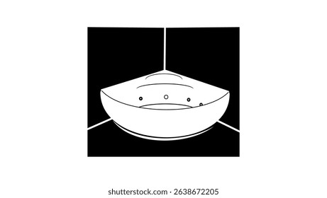 Corner whirlpool bath, black isolated silhouette