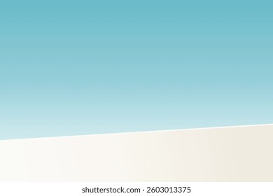 The corner of the white podium with bright blue sky, Blank white product studio background, stage, podium for presentation vector illustration design for display cosmetic or beauty product	
