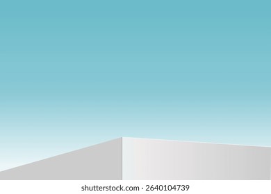 The corner of the white podium with bright blue sky, Blank white product studio background, stage, podium for presentation vector illustration design for display cosmetic or beauty product.