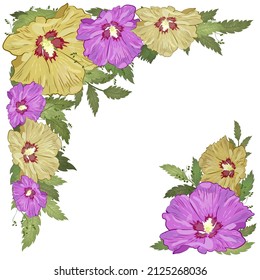 Corner Wreath Of Tropical Hibiscus Flowers. Flower Garland.