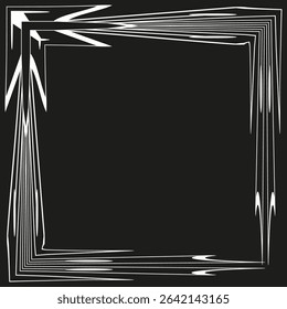 Cornered abstract frame. Sharp square shape. Geometric line border. Black background vector.