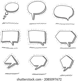 Cornered and squared speech bubbles  - sketchy hand-drawn vector illustrations. 