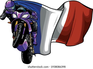 cornering motorbike racer with french flag vector