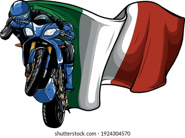 cornering motorbike racer with italian flag vector