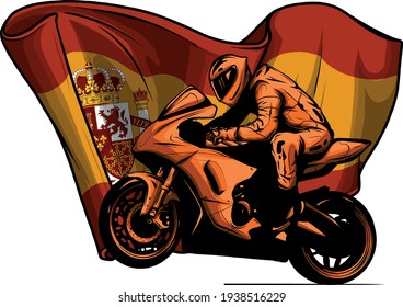 cornering motorbike racer with spain flag vector