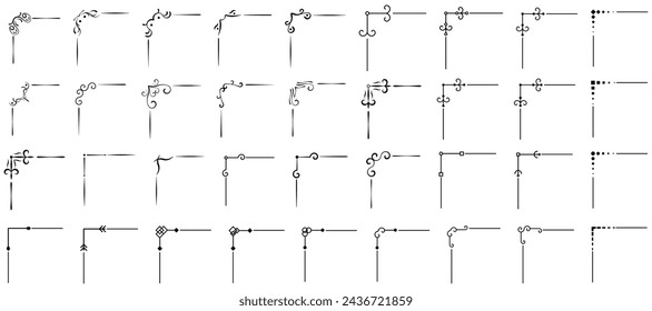Diseño de esquinas. Conjunto de esquinas ornamentales. Adornos clásicos, florales y étnicos. Bordado. Ilustración vectorial. Eps 10.
