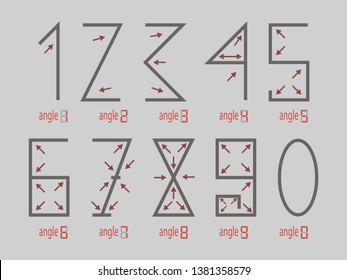 Corners Of Figures, Arrows. Figures 1 2 3 4 5 6 7 8 9 0. Vector Illustration