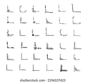 Corners hand-drawn set.Decorative monograms, calligraphic borders.Page design,vintage elements for text decor.Use for invitations,menus,labels,stickers,cards.Doodle style.Isolated.Vector illustration