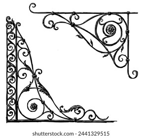 Corners ornamental vintage for decoration,tendrils,swirls,card,frame, retro style, vector hand drawn illustration isolated on white