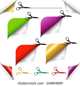 Corners And Scissors Set, Isolated On White Background, Vector Illustration