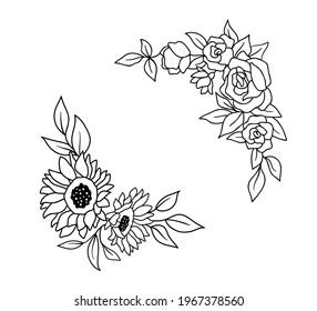 Corners with sunflowers and roses.