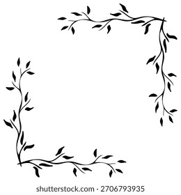 The corners of the vector vintage frame with flowers, branches and plants. Botanical decorative frame design.