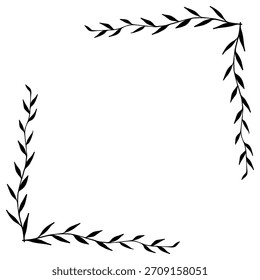 Las esquinas del marco vintage de Vector con flores, ramas y plantas en estilo blanco y negro. Diseño de marco decorativo botánico.
