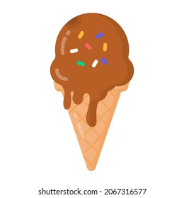 A cornet cone flat icon, frozen ice cream 