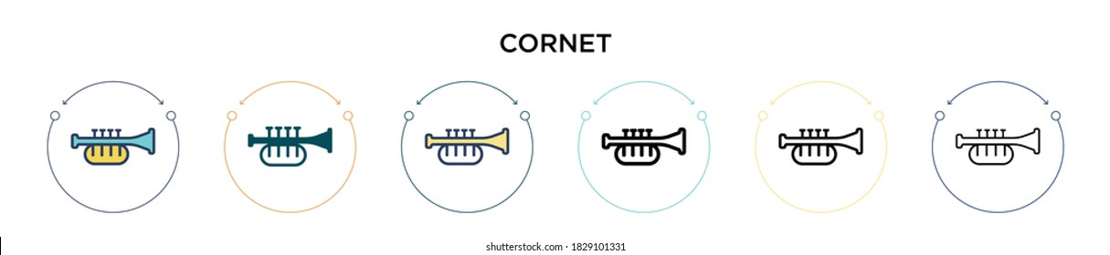 Cornet icon in filled, thin line, outline and stroke style. Vector illustration of two colored and black cornet vector icons designs can be used for mobile, ui, web